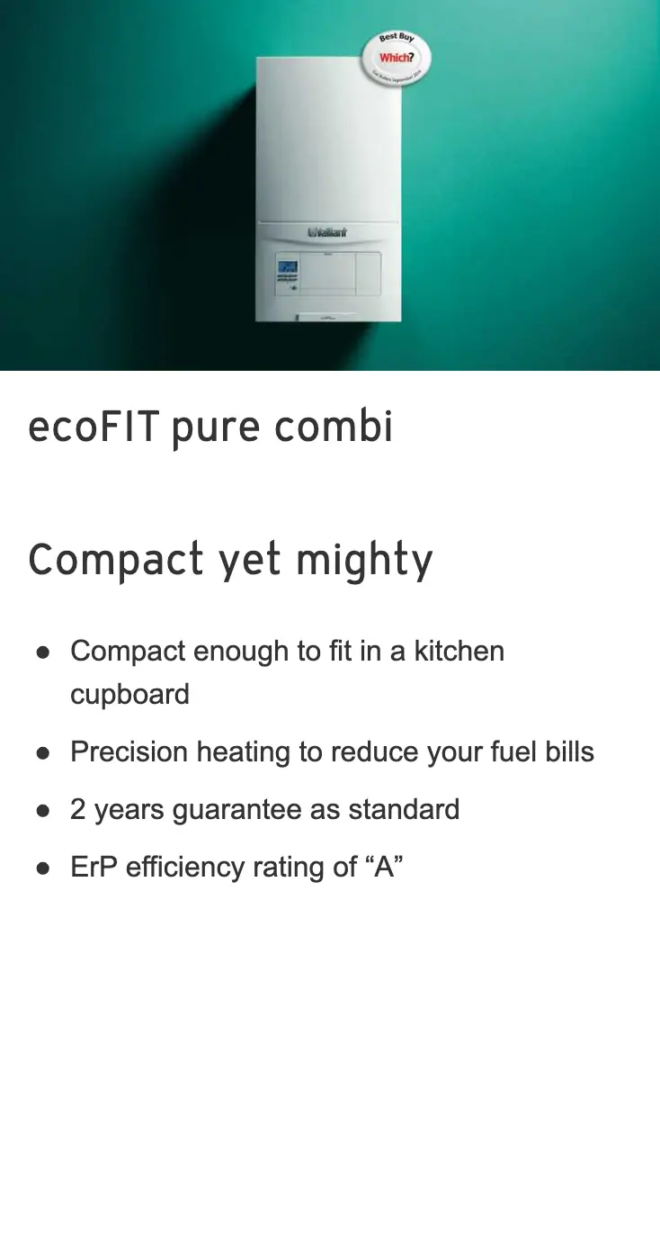 ecoFit pure combi Vaillant boiler in Northampton