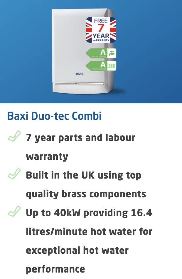 Duo-Tec Combi Baxi boiler Northampton