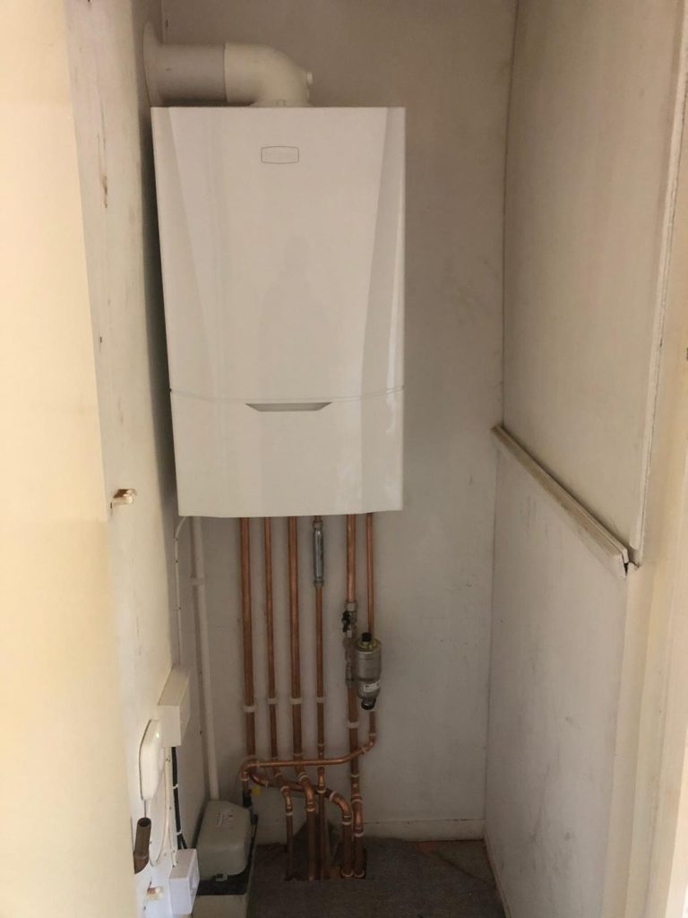 Boiler installation with new pipework and system filter